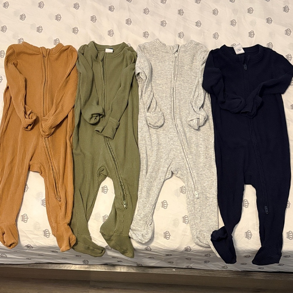 Old Navy Kids One Piece Footies - Mustard, Olive, Light Gray, Navy